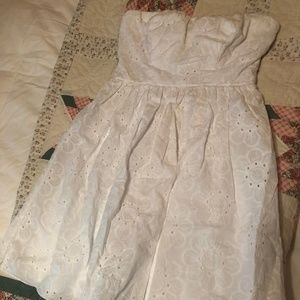 Strapless White Floral Dress